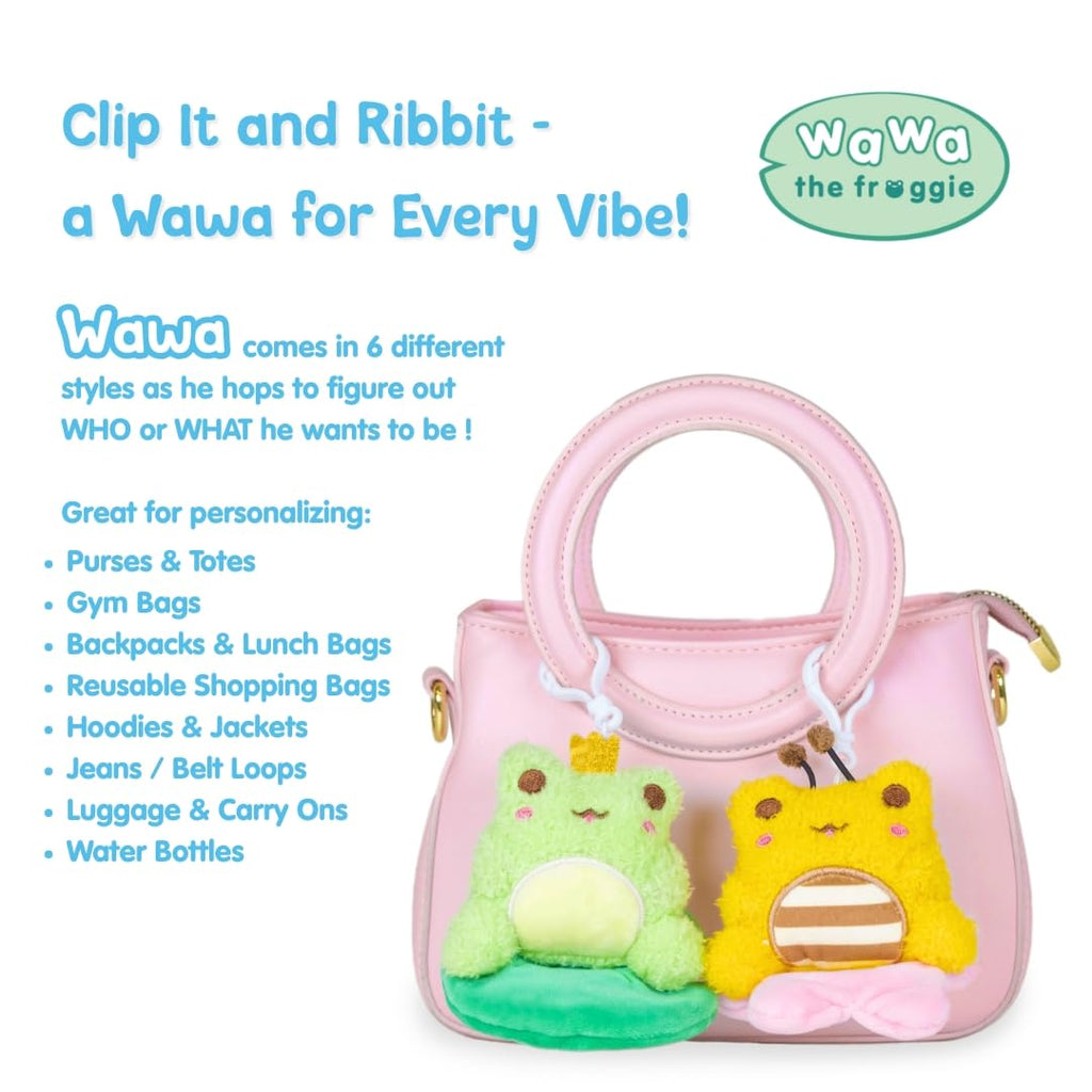 Cuddle Barn PlushGoals Wawa Fits Wawa Sits Blind Box Series 1 – Collectible Kawaii Frog Plushie Bag Charm, Mystery Unboxing, 3 Inches
