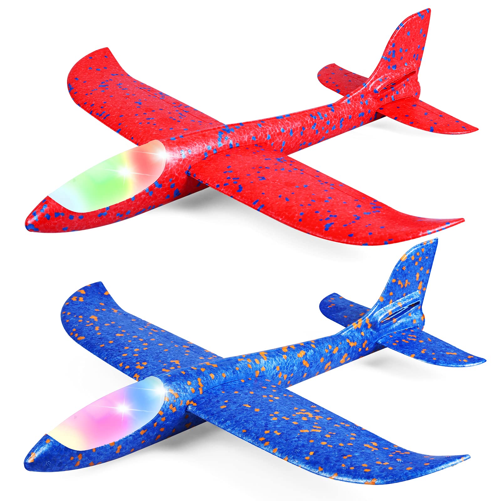 CUKU 2-Pack LED Foam Airplane – 17.5" Throwing Glider with Dual Flight Modes for Kids Ages 3-9
