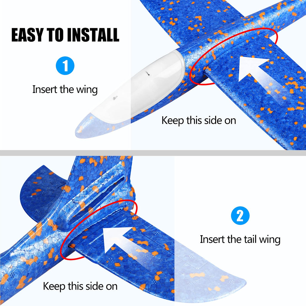 CUKU 2-Pack LED Foam Airplane – 17.5" Throwing Glider with Dual Flight Modes for Kids Ages 3-9
