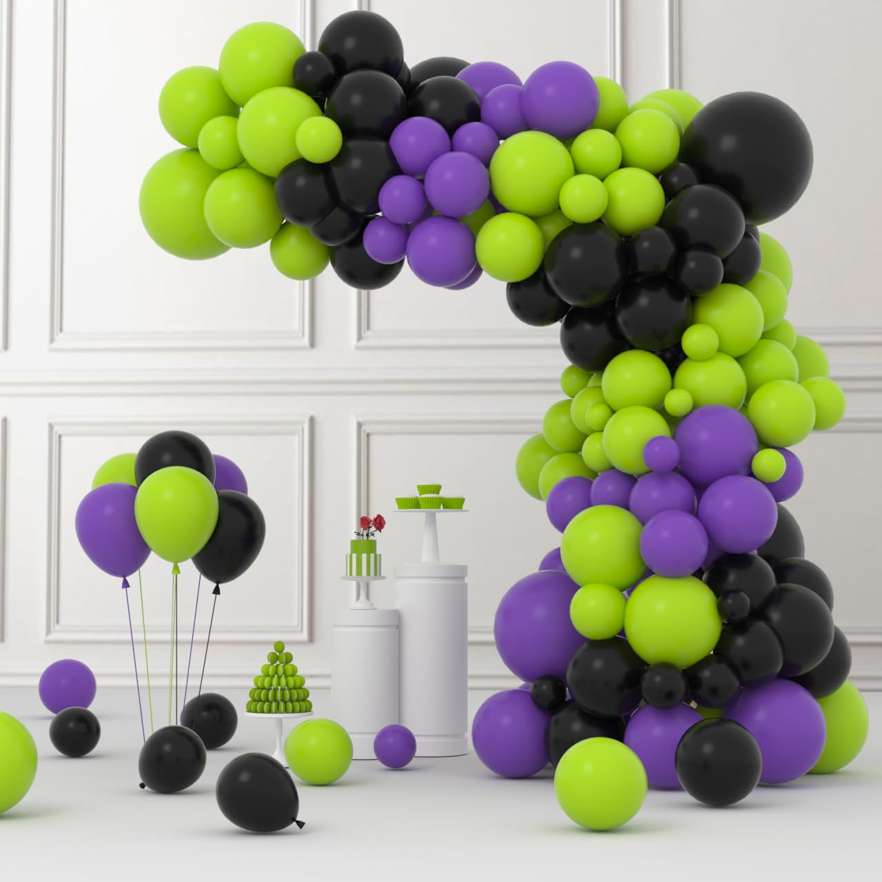 Cunnikku 122PCS Lime Green Purple Black Balloon Garland Kit for Party Decorations