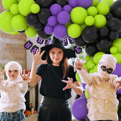 Cunnikku 122PCS Lime Green Purple Black Balloon Garland Kit for Party Decorations