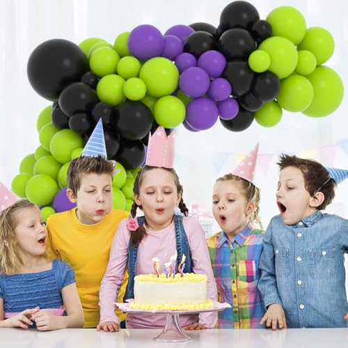 Cunnikku 122PCS Lime Green Purple Black Balloon Garland Kit for Party Decorations