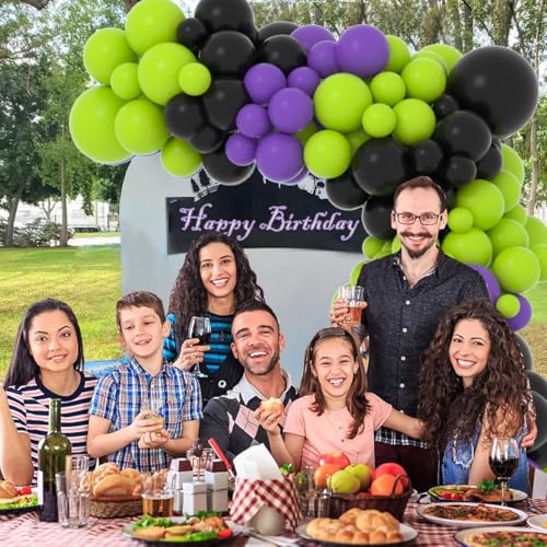 Cunnikku 122PCS Lime Green Purple Black Balloon Garland Kit for Party Decorations