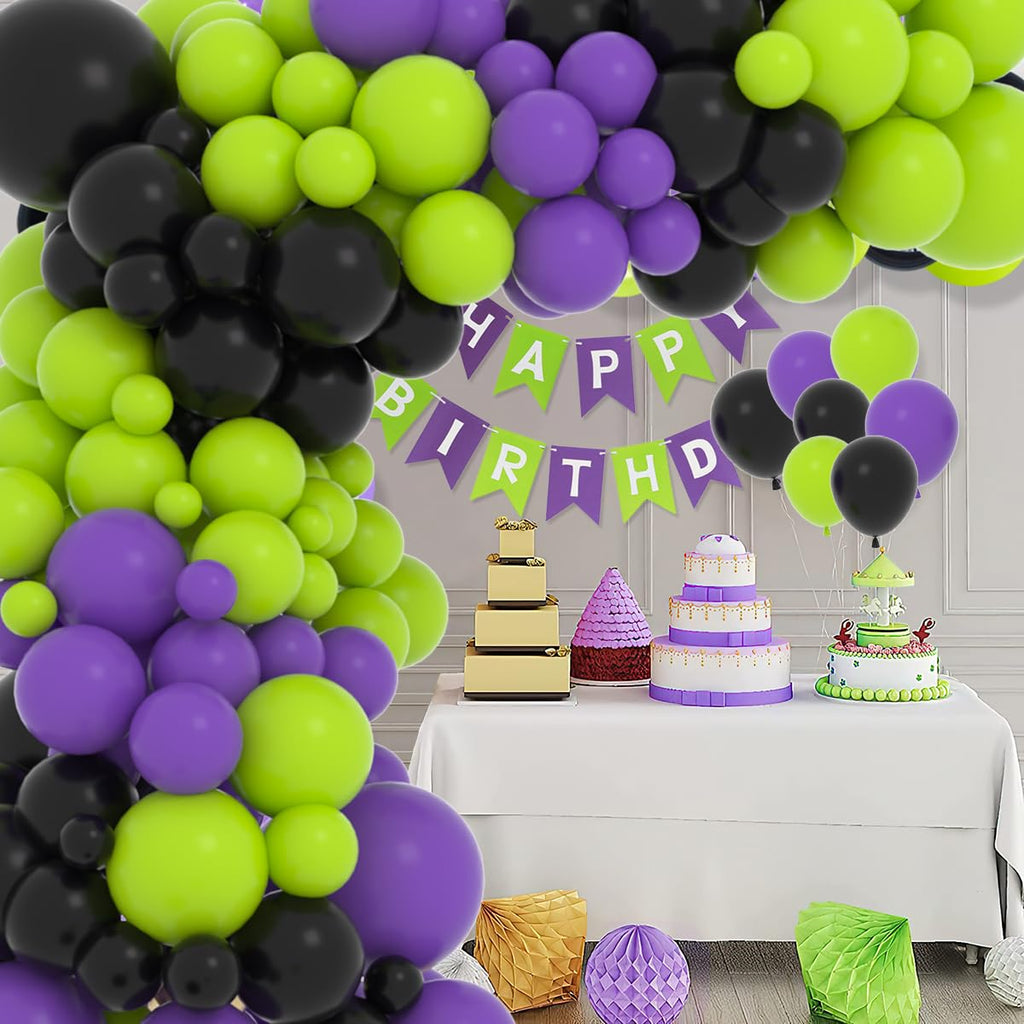 Cunnikku 122PCS Lime Green Purple Black Balloon Garland Kit for Party Decorations