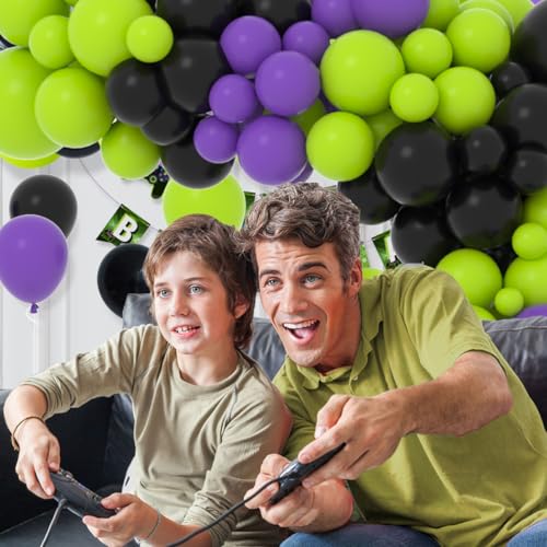 Cunnikku 122PCS Lime Green Purple Black Balloon Garland Kit for Party Decorations