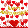 Cunnikku Red Heart Anniversary Balloon Set – 55 Pieces with Foil Balloons and Silk Rose Petals