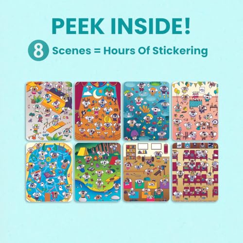 CUPKIN Koality Time Sticker Book for Kids – 300+ Stickers, 8 Scenes, 8 Coloring Pages, Spiral Bound, Ages 2-8