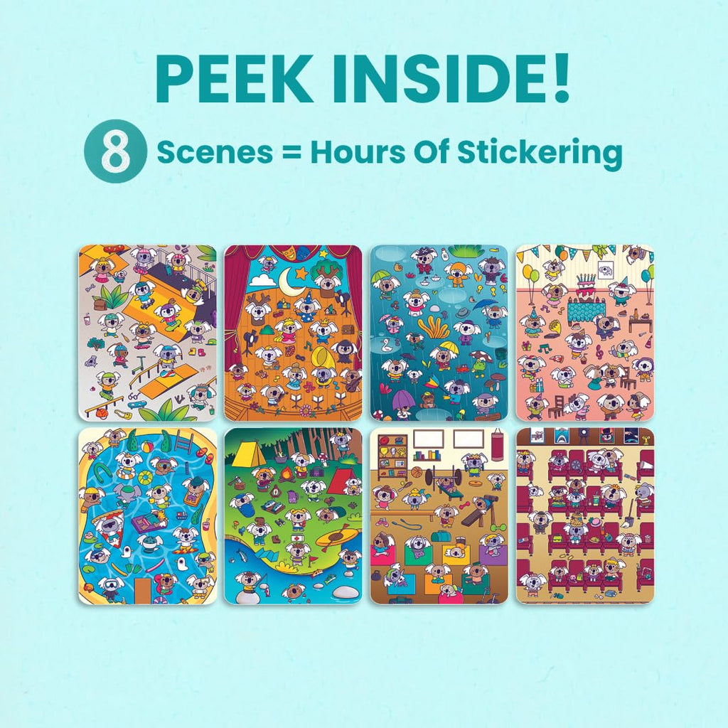 CUPKIN Koality Time Sticker Book for Kids – 300+ Stickers, 8 Scenes, 8 Coloring Pages, Spiral Bound, Ages 2-8