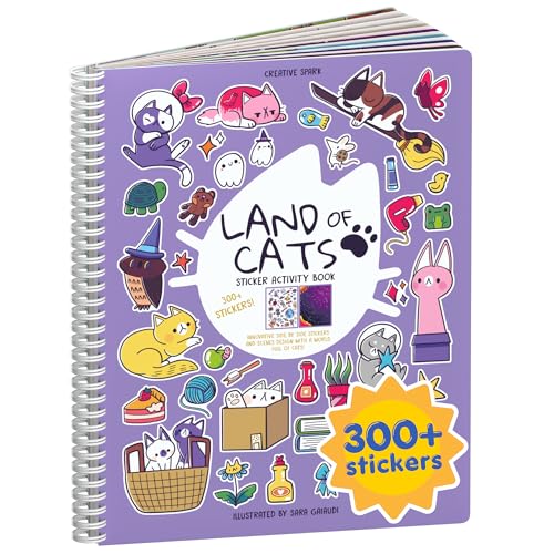 CUPKIN Land of Cats Sticker Book for Kids - 300+ Stickers, 8 Coloring Pages, Spiral Bound Road Trip Activity Ages 2-8