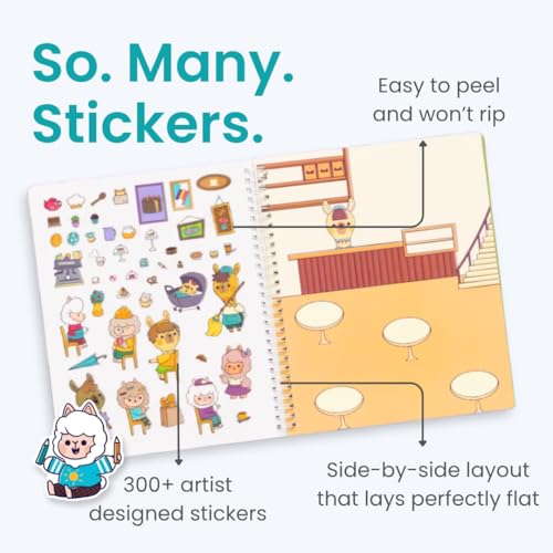 CUPKIN Llama Village Sticker Book: 300+ Stickers & 8 Coloring Pages for Kids Ages 2-8