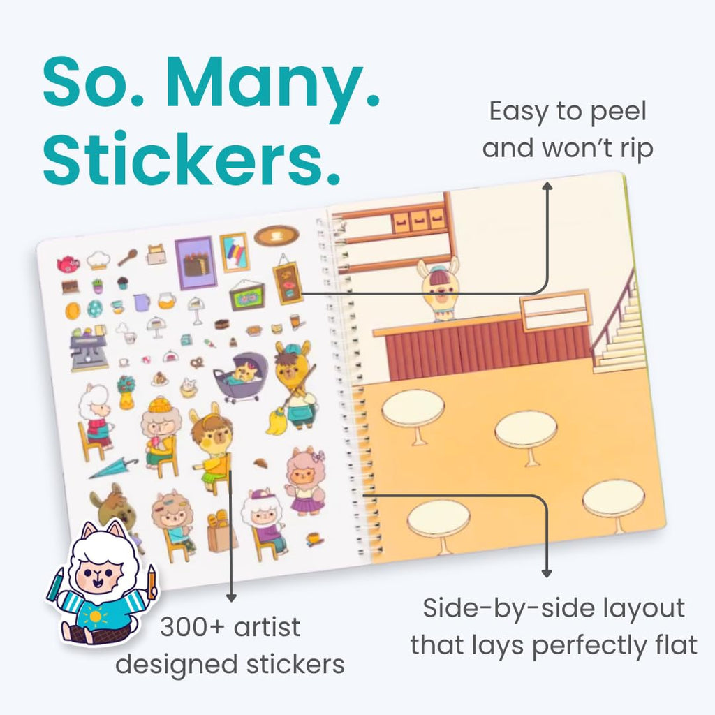 CUPKIN Llama Village Sticker Book: 300+ Stickers & 8 Coloring Pages for Kids Ages 2-8
