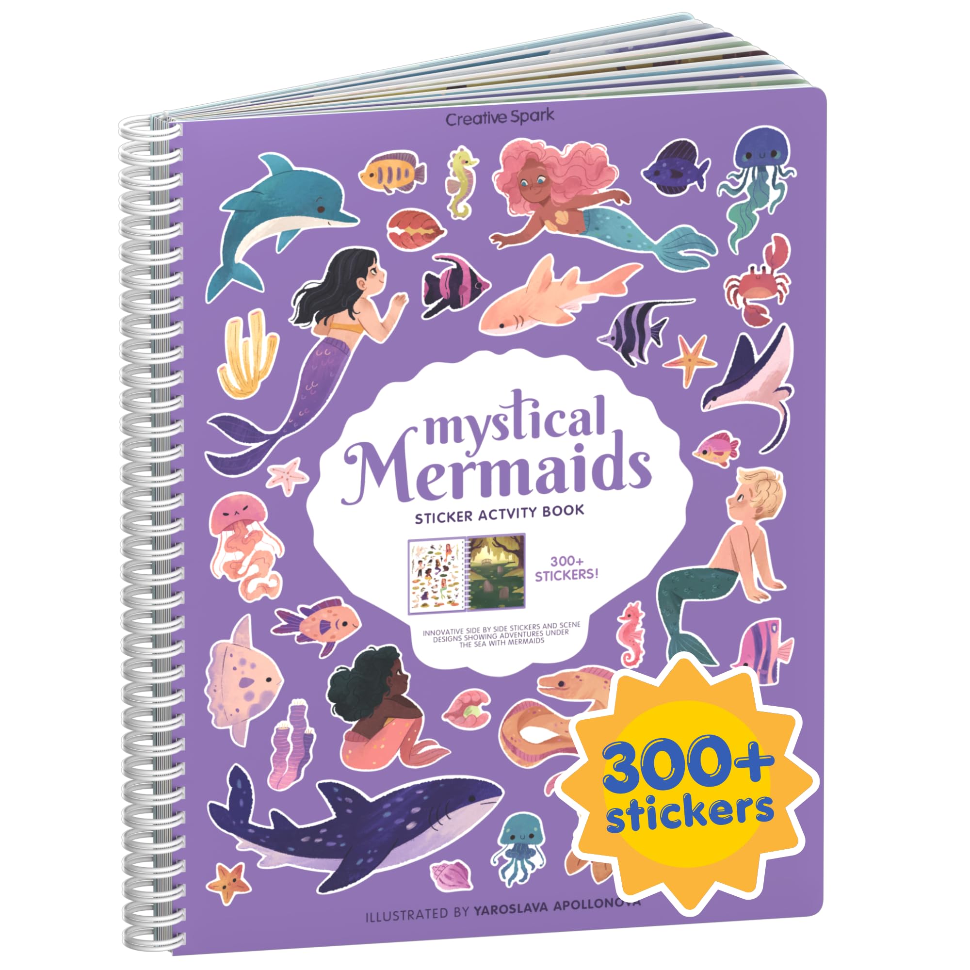 Cupkin Mystical Mermaids Sticker Book – 300+ Stickers, 8 Coloring Pages, Spiral-Bound Travel Activity for Ages 2-8
