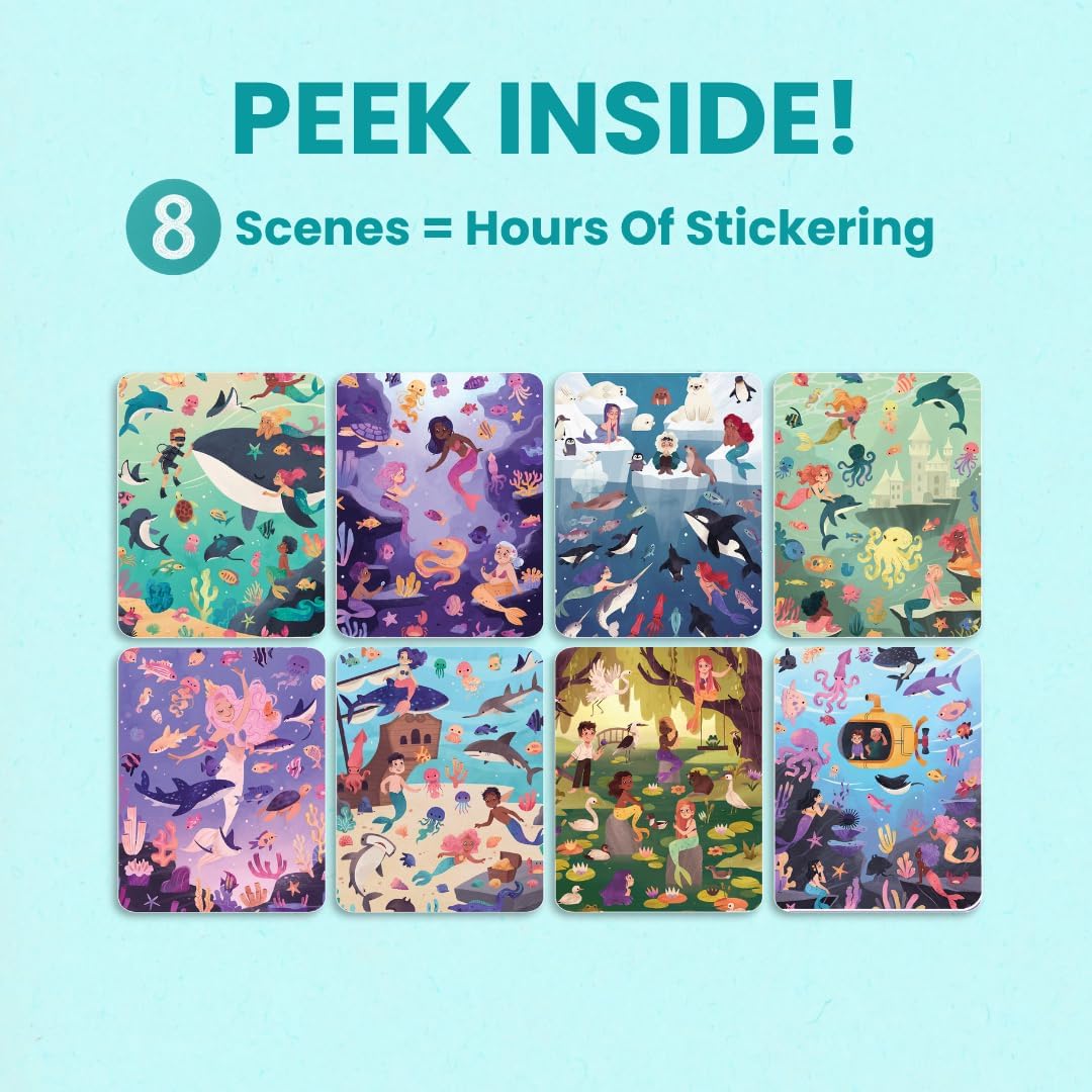 Cupkin Mystical Mermaids Sticker Book – 300+ Stickers, 8 Coloring Pages, Spiral-Bound Travel Activity for Ages 2-8