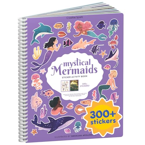Cupkin Mystical Mermaids Sticker Book – 300+ Stickers, 8 Coloring Pages, Spiral-Bound Travel Activity for Ages 2-8
