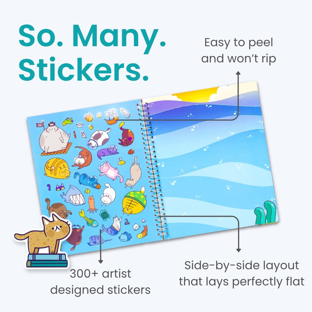 Cupkin World of Cats Sticker Book: 300+ Stickers, 8 Scenes & Coloring Pages, Spiral Bound, Ages 2-8