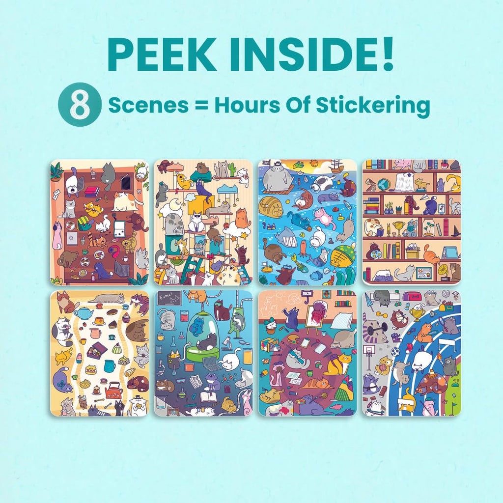Cupkin World of Cats Sticker Book: 300+ Stickers, 8 Scenes & Coloring Pages, Spiral Bound, Ages 2-8