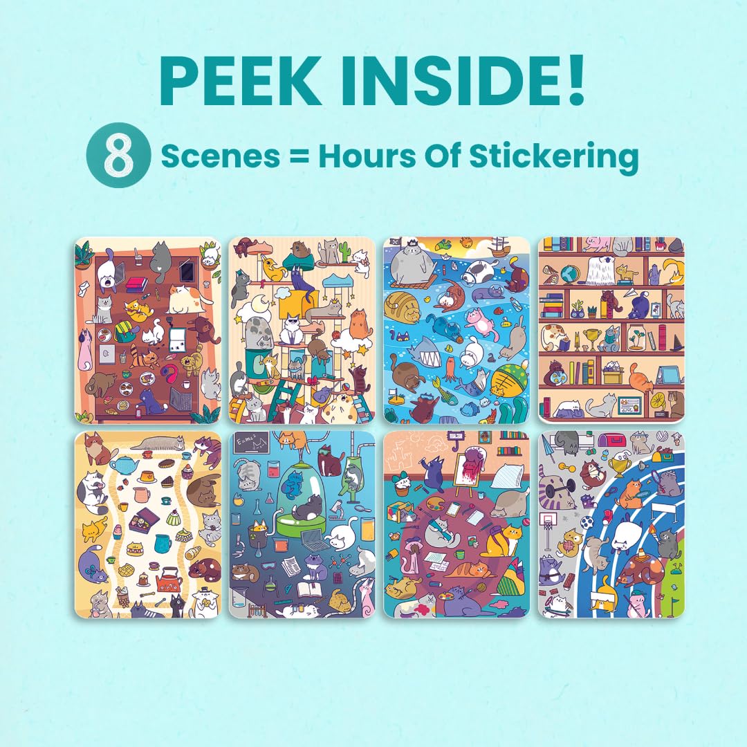 Cupkin World of Cats Sticker Book: 300+ Stickers, 8 Scenes & Coloring Pages, Spiral Bound, Ages 2-8
