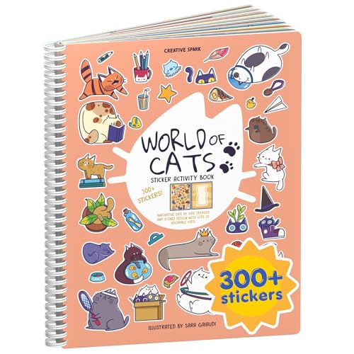 Cupkin World of Cats Sticker Book: 300+ Stickers, 8 Scenes & Coloring Pages, Spiral Bound, Ages 2-8