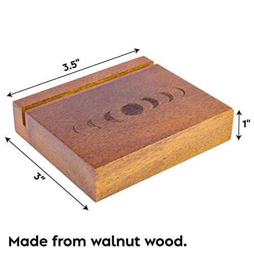 Curawood Wooden Tarot Card Holder Stand – Moon Phase Engraved, 1-Card Display