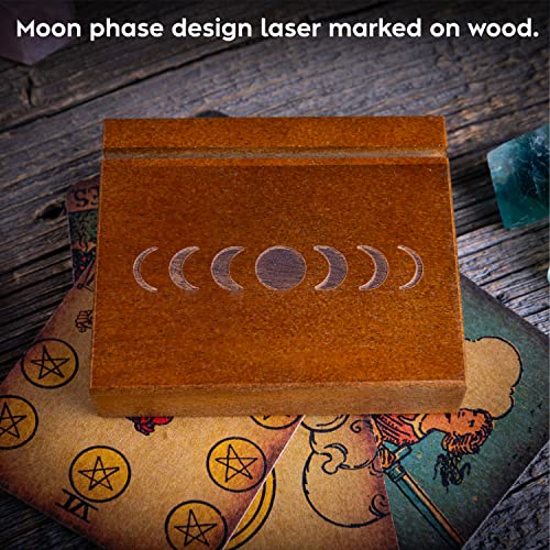 Curawood Wooden Tarot Card Holder Stand – Moon Phase Engraved, 1-Card Display