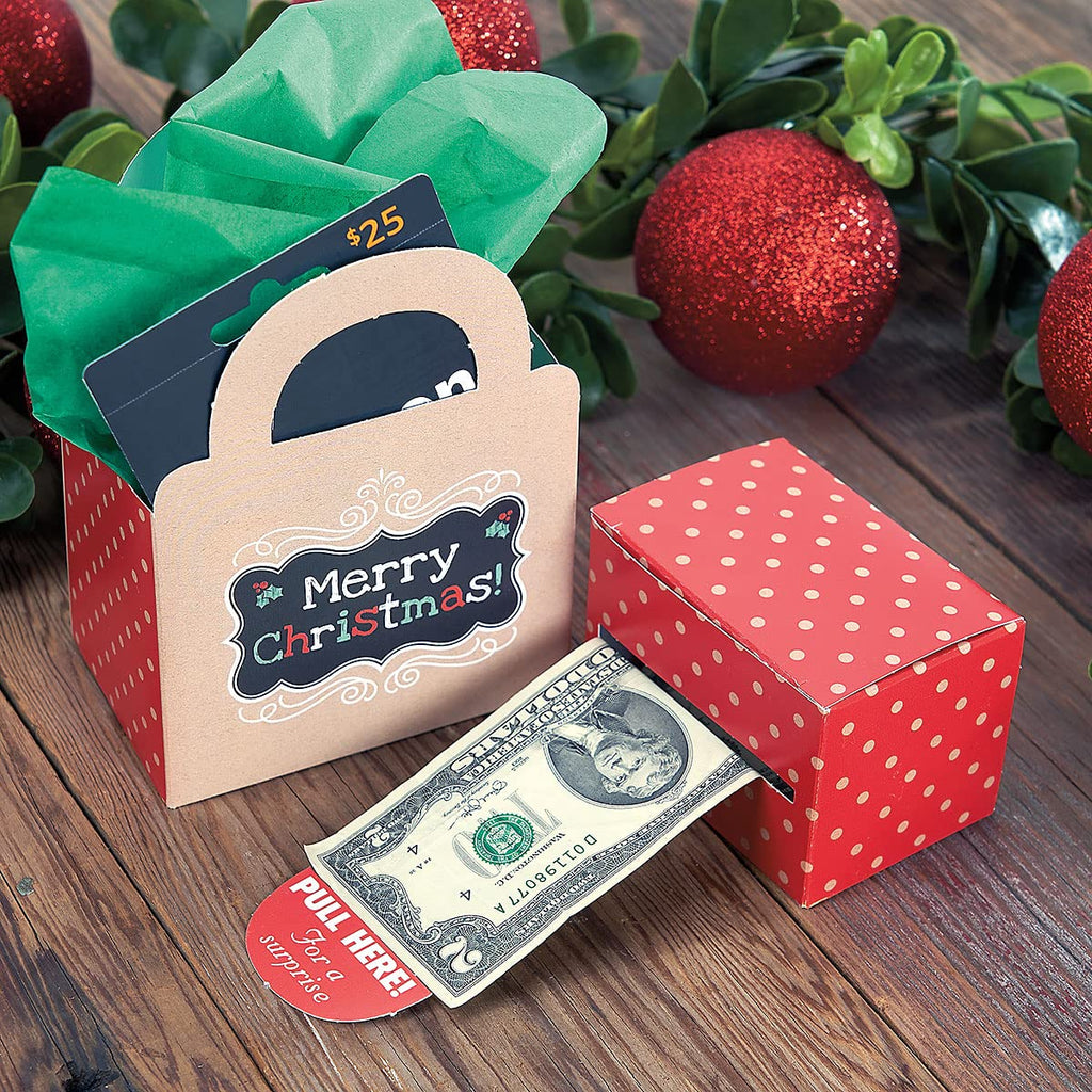 Current Kraft Christmas Money Dispenser and Gift Set – Red Polka Dot Cash Surprise Box with Gift Bag, 60 Seals