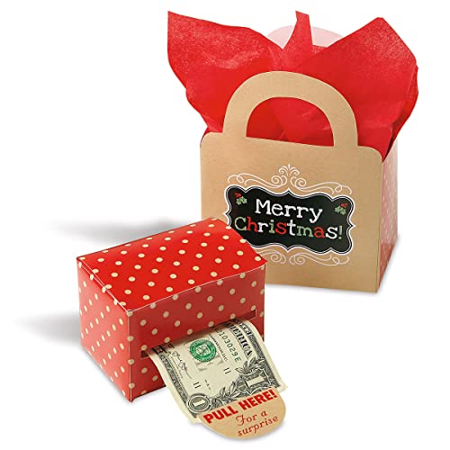 Current Kraft Christmas Money Dispenser and Gift Set – Red Polka Dot Cash Surprise Box with Gift Bag, 60 Seals