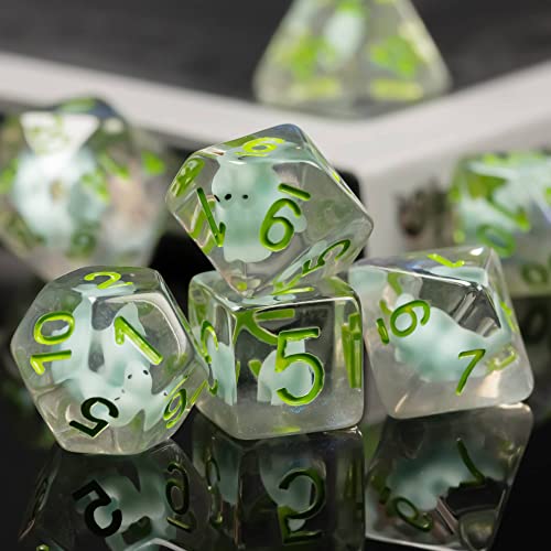 Cusdie 7-Die DND Dice Set with Dinosaur Figures Inside – Polyhedral RPG Dice (D4-D20)