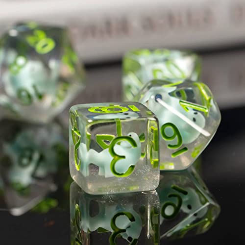 Cusdie 7-Die DND Dice Set with Dinosaur Figures Inside – Polyhedral RPG Dice (D4-D20)