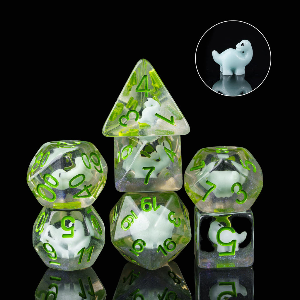 Cusdie 7-Die DND Dice Set with Dinosaur Figures Inside – Polyhedral RPG Dice (D4-D20)