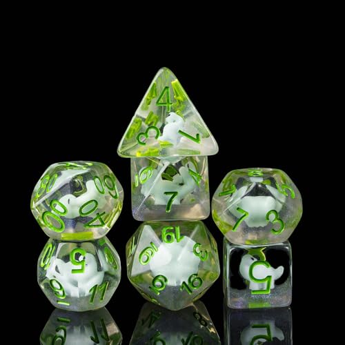Cusdie 7-Die DND Dice Set with Dinosaur Figures Inside – Polyhedral RPG Dice (D4-D20)