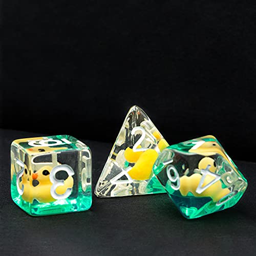 Cusdie 7-Die DND Dice Set with Duck Inside - Polyhedral Animal Dice for RPG Games (Yellow Duck)