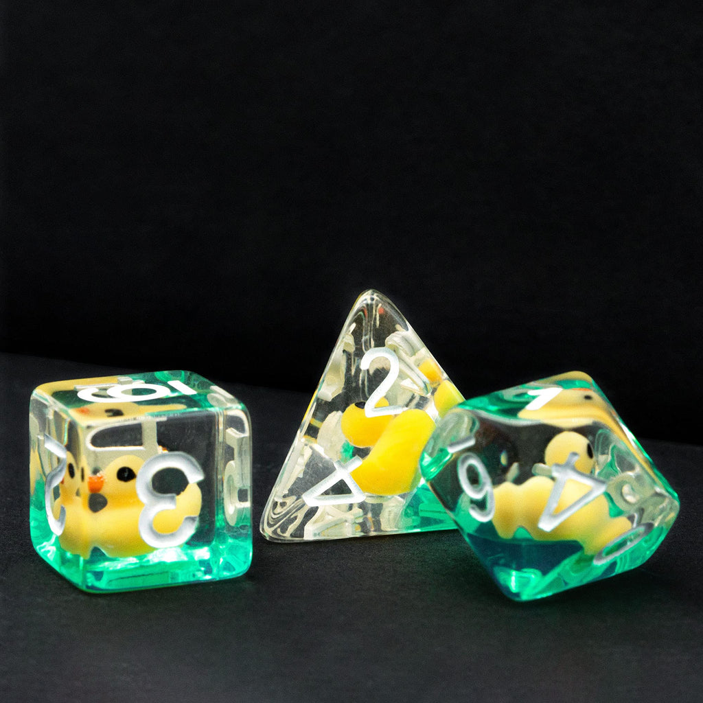 Cusdie 7-Die DND Dice Set with Duck Inside - Polyhedral Animal Dice for RPG Games (Yellow Duck)