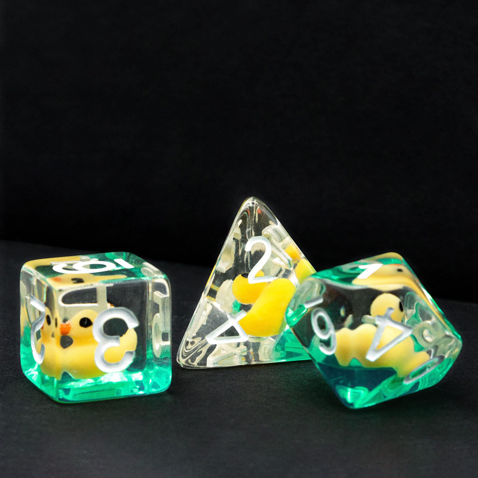 Cusdie 7-Die DND Dice Set with Duck Inside - Polyhedral Animal Dice for RPG Games (Yellow Duck)