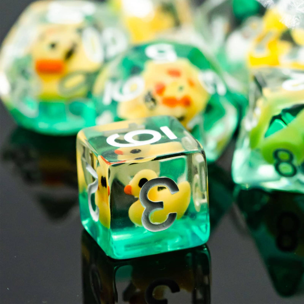 Cusdie 7-Die DND Dice Set with Duck Inside - Polyhedral Animal Dice for RPG Games (Yellow Duck)