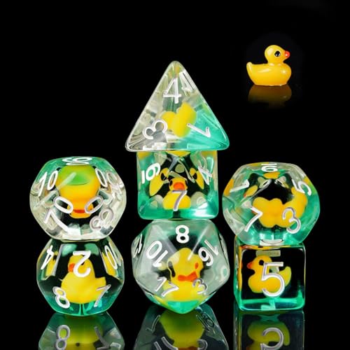 Cusdie 7-Die DND Dice Set with Duck Inside - Polyhedral Animal Dice for RPG Games (Yellow Duck)