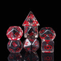 Cusdie Bat-Filled Resin D&D Dice Set – 7 Polyhedral Dice with Red Numbers
