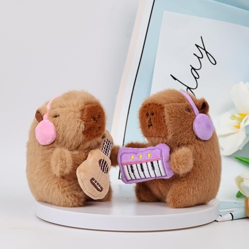 Cute Capybara and Bunny Plush Keychain Set - 2 Pcs Fluffy Ball Bag Charms