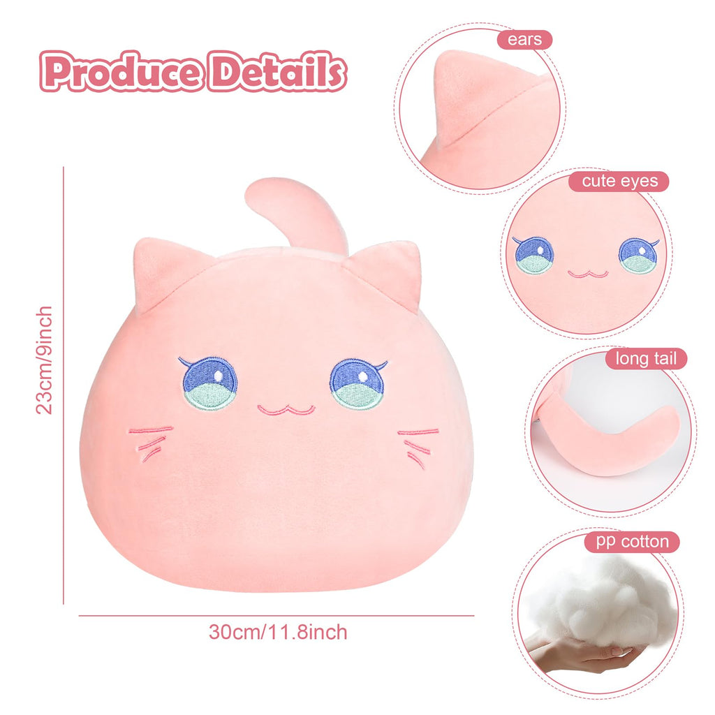 Cute Cat Plush Pillow – Pink 3D Stuffed Animal Toy by AUTOKAKUM