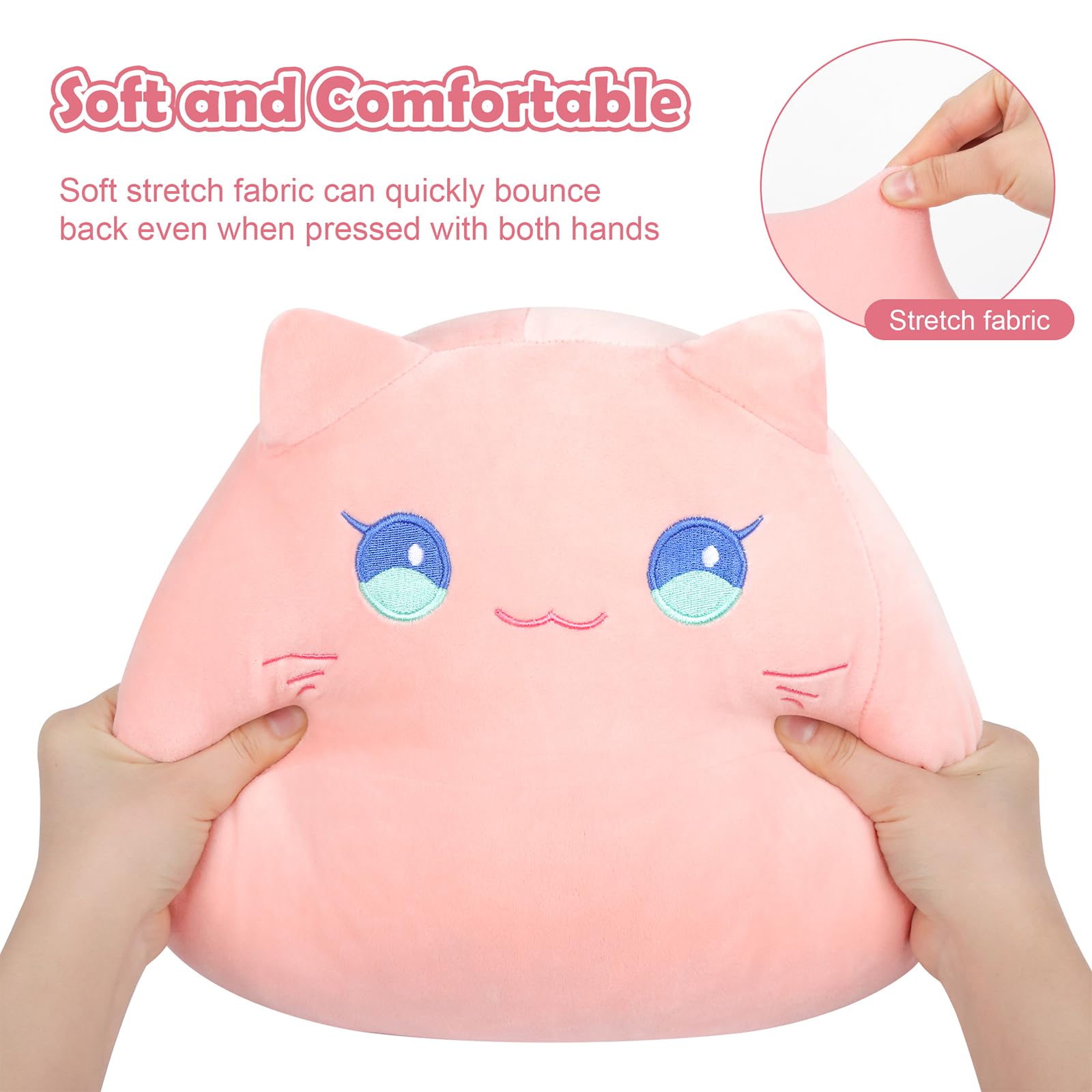 Cute Cat Plush Pillow – Pink 3D Stuffed Animal Toy by AUTOKAKUM