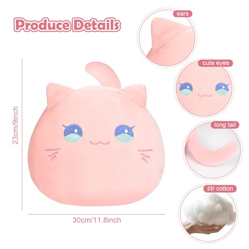Cute Cat Plush Pillow – Pink 3D Stuffed Animal Toy by AUTOKAKUM