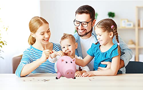 Cute Pink Piggy Bank for Kids - Plastic Coin Bank with Removable Nose