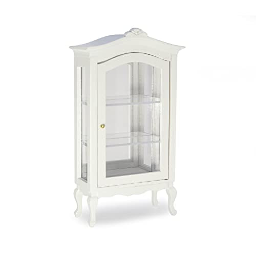 Cutemini 1:12 Dollhouse Display Cabinet with Mirror and Glass Shelves - Wooden Miniature Bookshelf for Dining Room or Bedroom Scenes