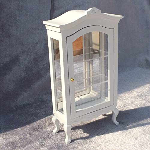 Cutemini 1:12 Dollhouse Display Cabinet with Mirror and Glass Shelves - Wooden Miniature Bookshelf for Dining Room or Bedroom Scenes