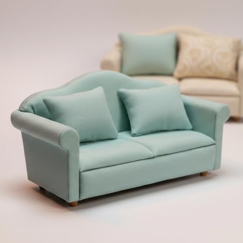 Cutemini 1:12 Scale Dollhouse Couch Green - Miniature Sofa with Pillows for Living Room Decor