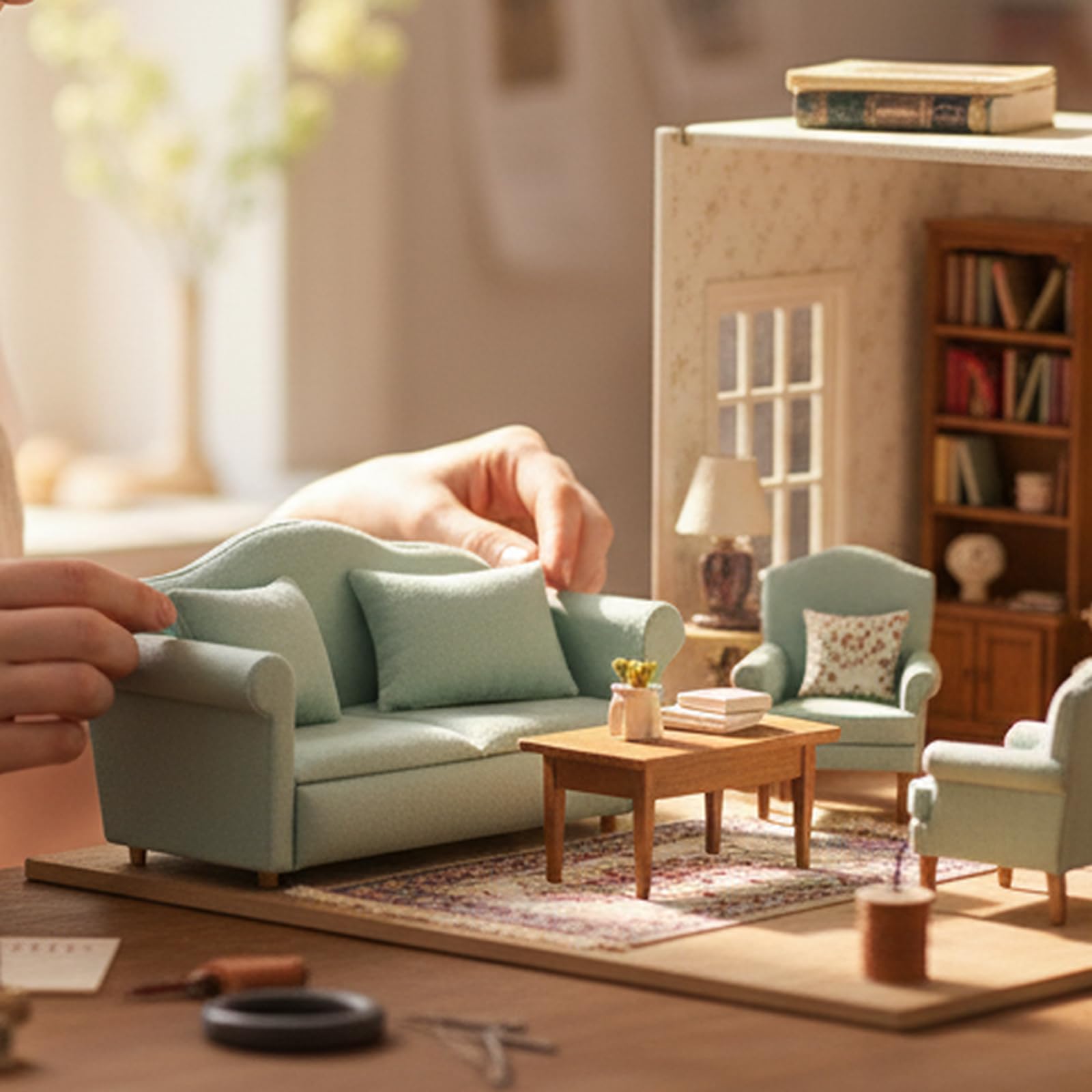 Cutemini 1:12 Scale Dollhouse Couch Green - Miniature Sofa with Pillows for Living Room Decor