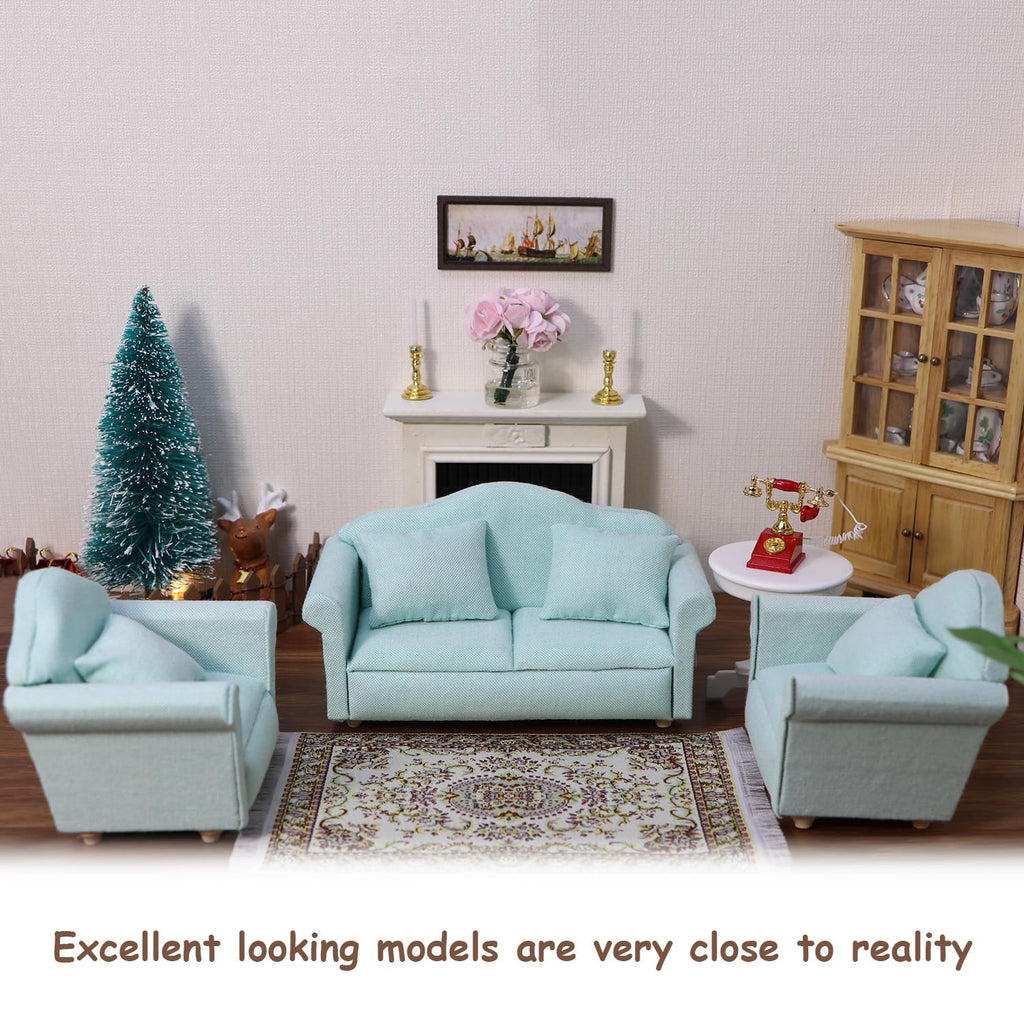 Cutemini 1:12 Scale Dollhouse Couch Green - Miniature Sofa with Pillows for Living Room Decor