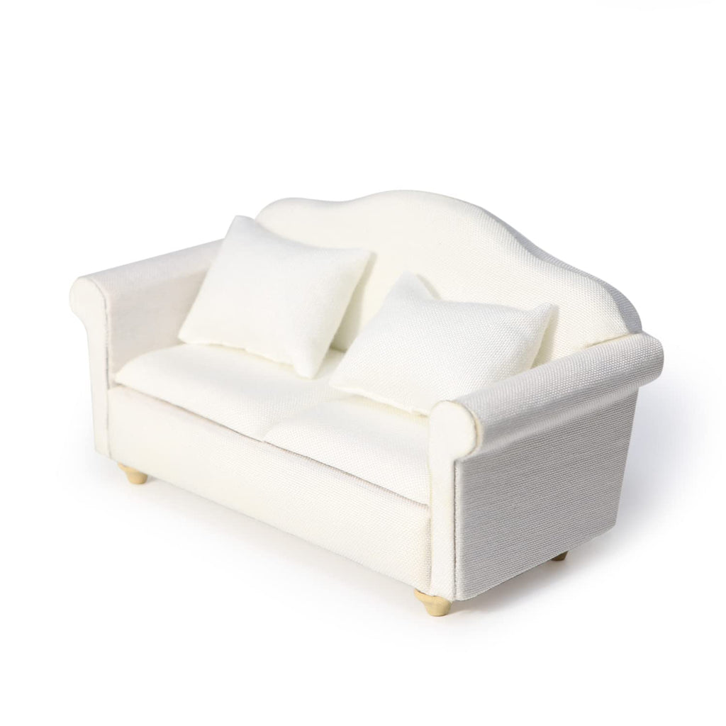 Cutemini 1:12 Scale Dollhouse Miniature Sofa with Pillows – White Upholstered Armchair for Living Room Scene Decoration (3-Piece Set)