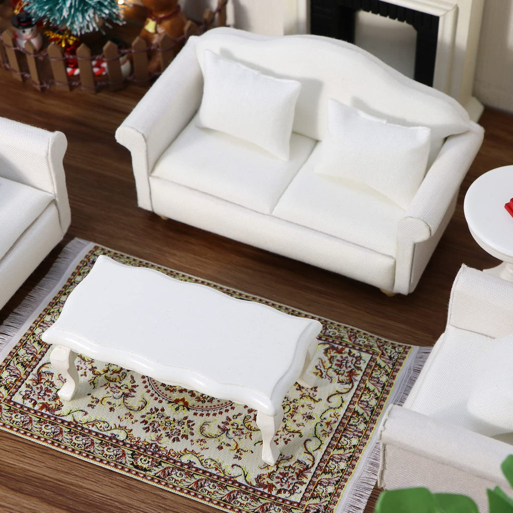 Cutemini 1:12 Scale Dollhouse Miniature Sofa with Pillows – White Upholstered Armchair for Living Room Scene Decoration (3-Piece Set)