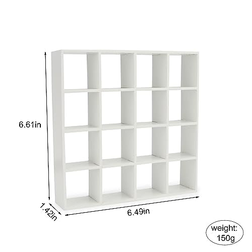 Cutemini 16-Grid Miniature Storage Rack for 1:12 Dollhouse - White Wood Shelf