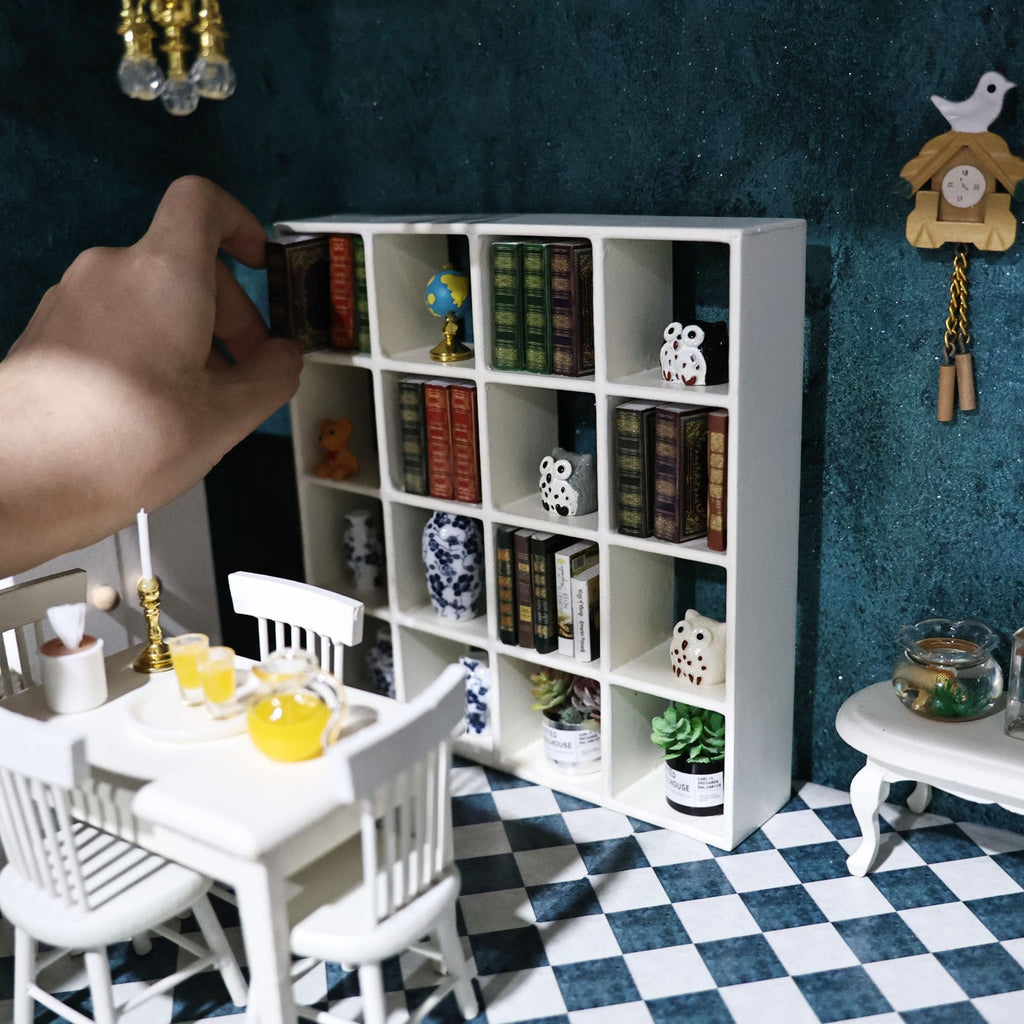 Cutemini 16-Grid Miniature Storage Rack for 1:12 Dollhouse - White Wood Shelf